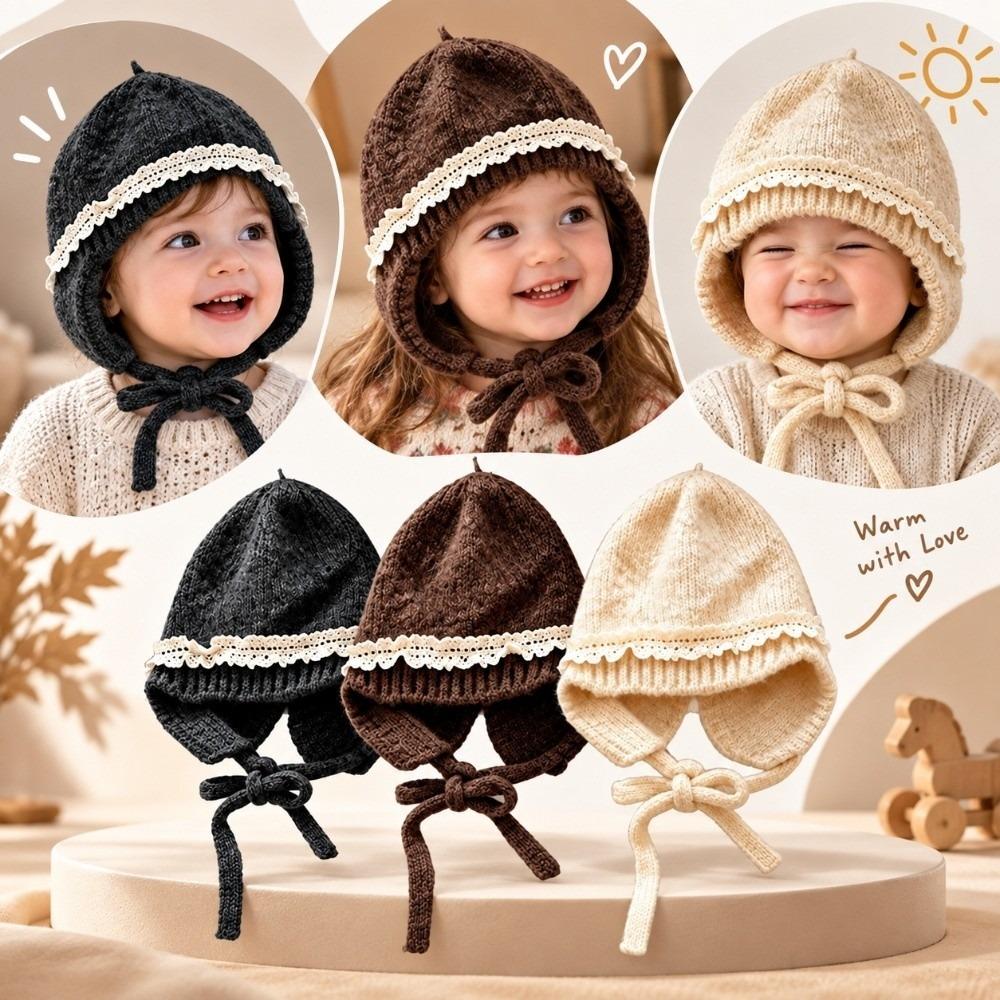 Lace Trim Earflap Bonnet Earflap Lace Trim Hat Durable Baby Beanie Cap  Outdoor Wear