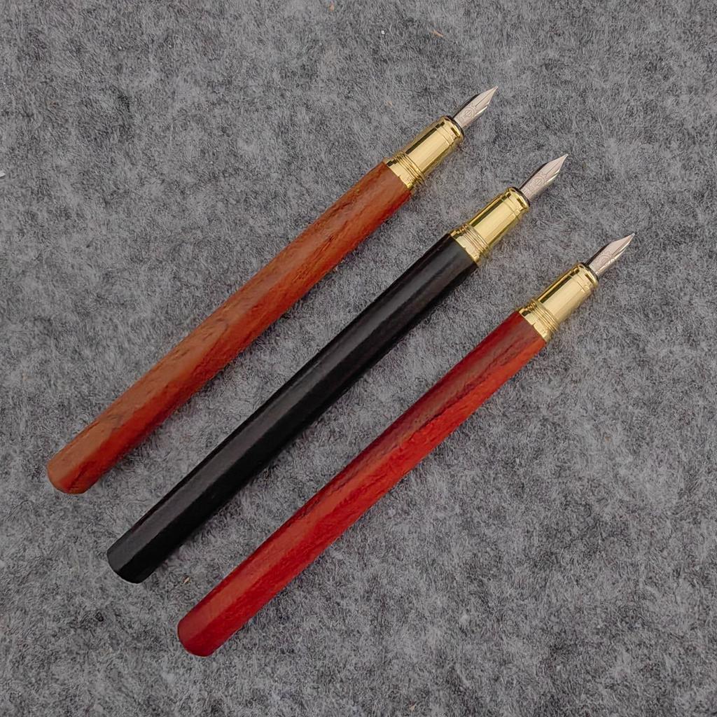 Golden Set Sandalwood Pen Holder Creative Student Practice Calligraphy Pear Black Sandalwood Copper Wood Bright Tip Pen Demile Sales