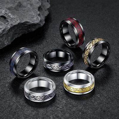 8mm Herren Edelstahl Keltischer Drache Schwarzer Hochzeitsring Set