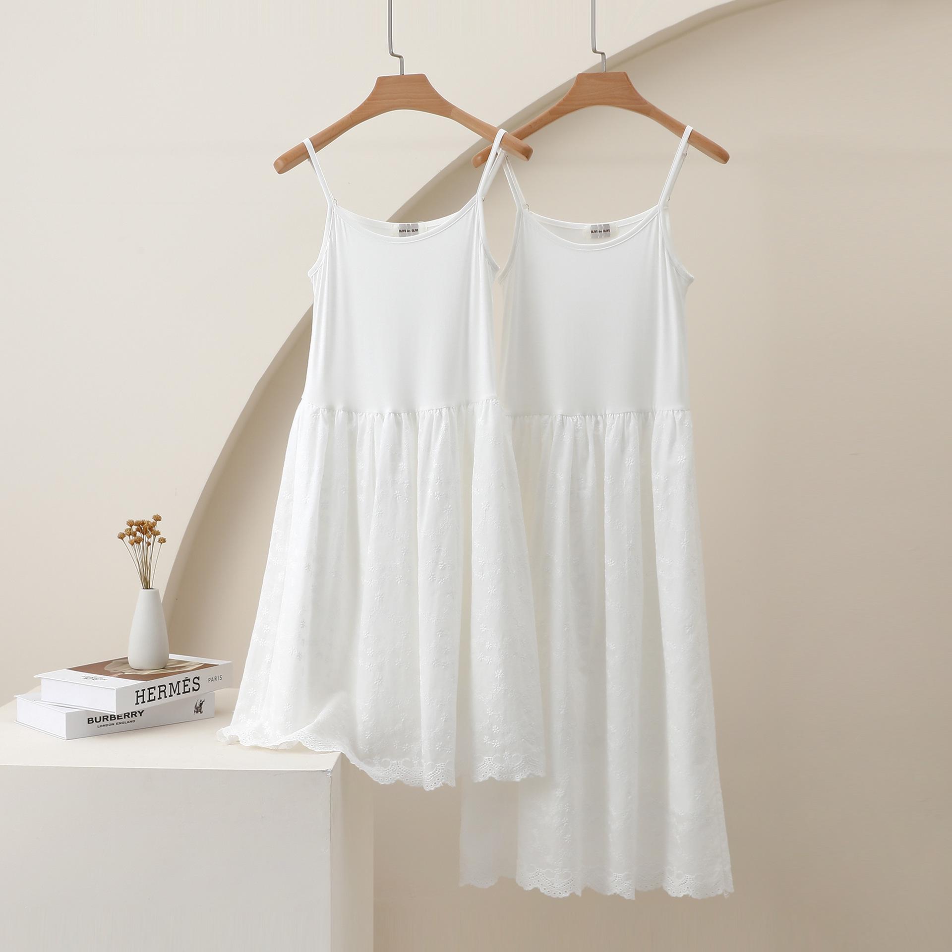 

Elegant Embroidered High Waist Summer White Dress with Camisole One Size