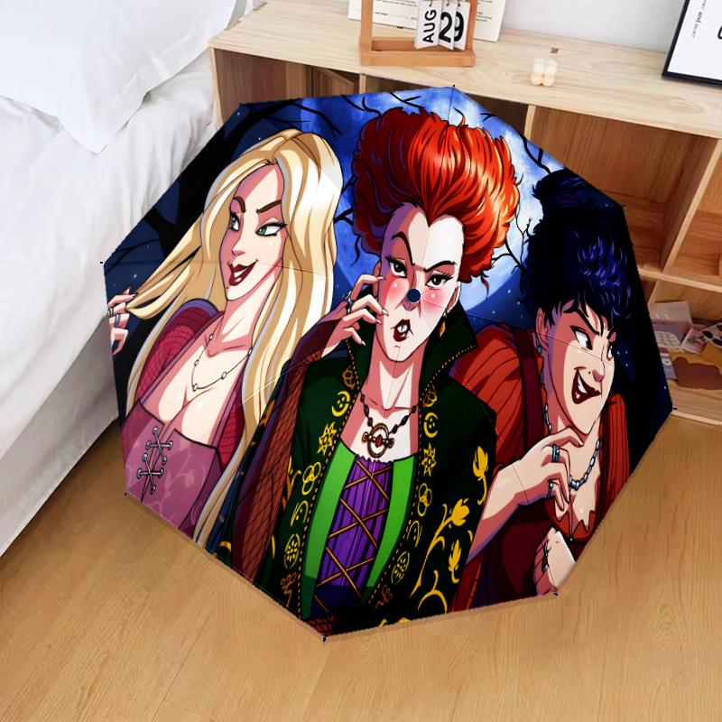 Witch Sisters In The Moonlight Automatic Folding Umbrella - 8-Rib Travel Umbrella with Auto Open/Close & Portable Gifts for holidays or birthdays