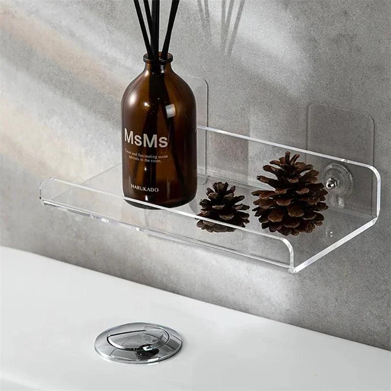 Clear Acrylic Floating Shelf Self Adhesive Storage Shelf for Wall Decoration Toys Bookshelf Bathroom Soap Dispenser Holder Racks
