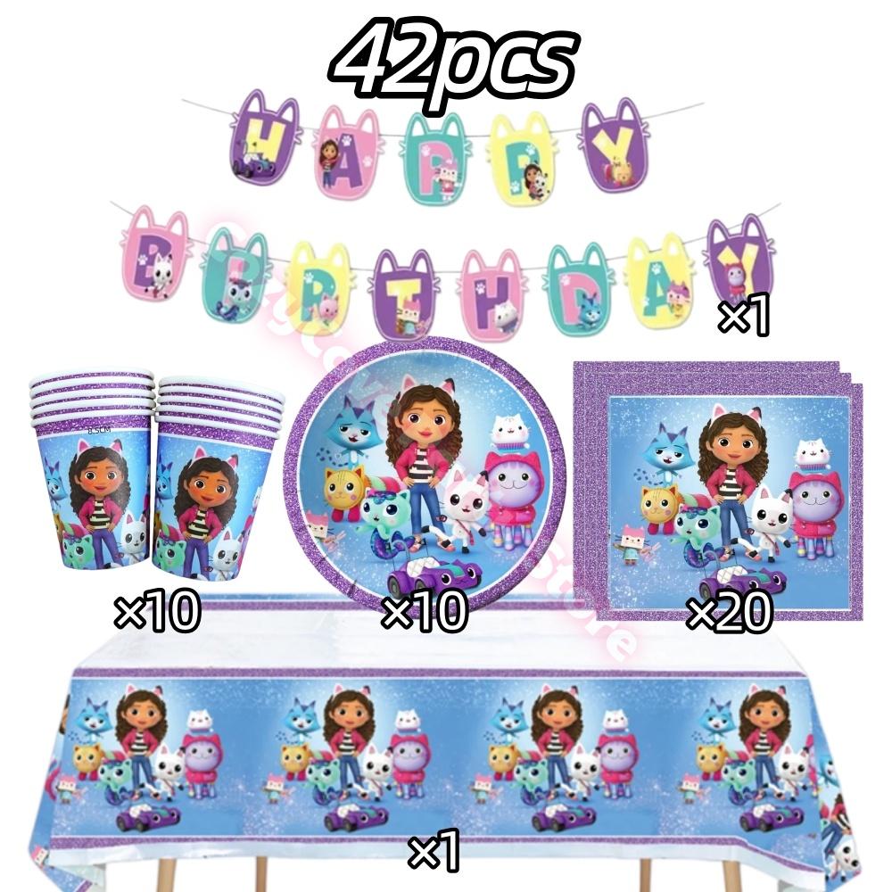 Gabby Dollhouse Birthday Party Decoration Gabby Plates Cups Napkins Cake Topper Balloons For Kids Party Favors Gifts Photo Booth
