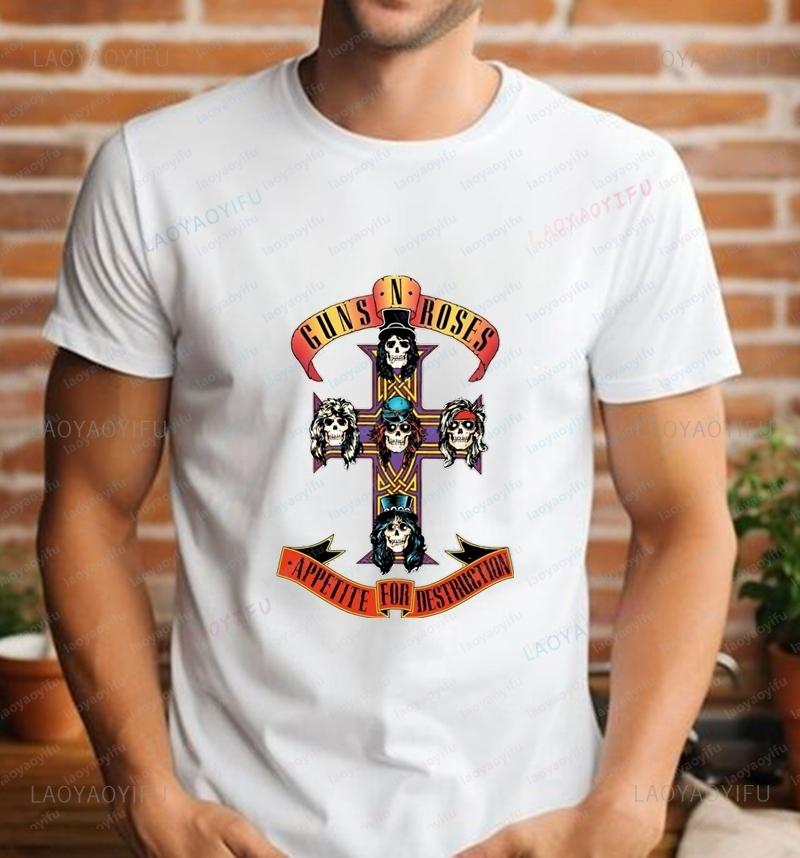 Guns N Roses Rock Band Fashion Retro Loose Shortsleeved Tshirts Summer Trend Harajuku Neutral Shirts Oversized Tshirts