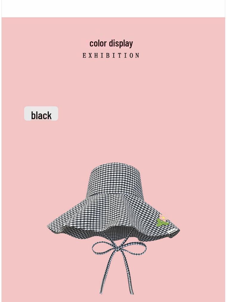 Women's Korean Checkered Wide Brim Fisherman Hat with Butterfly Tie for Summer Sun Protection