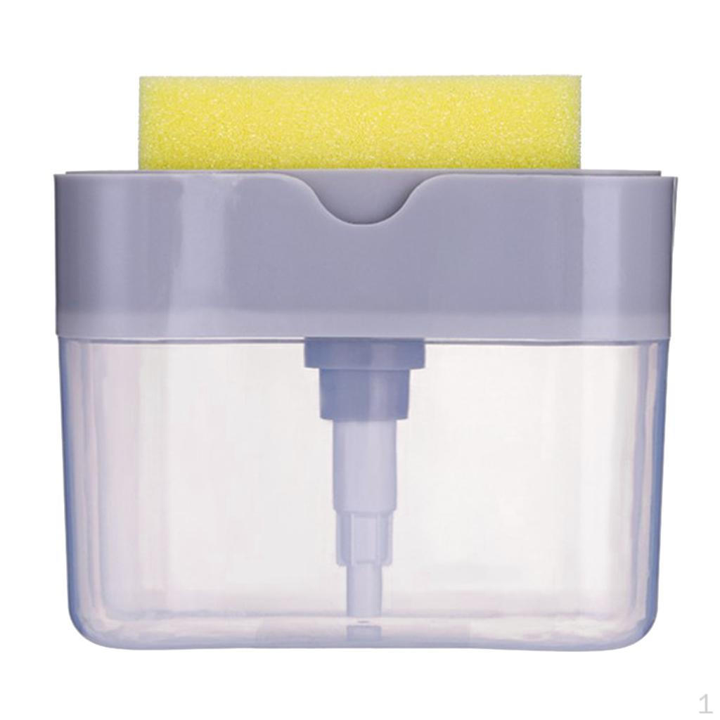 Compact Lightweight Soap Pump Dispenser with Sponge Scrubber Holder Tray for Cleaning Dishes, Bowls,