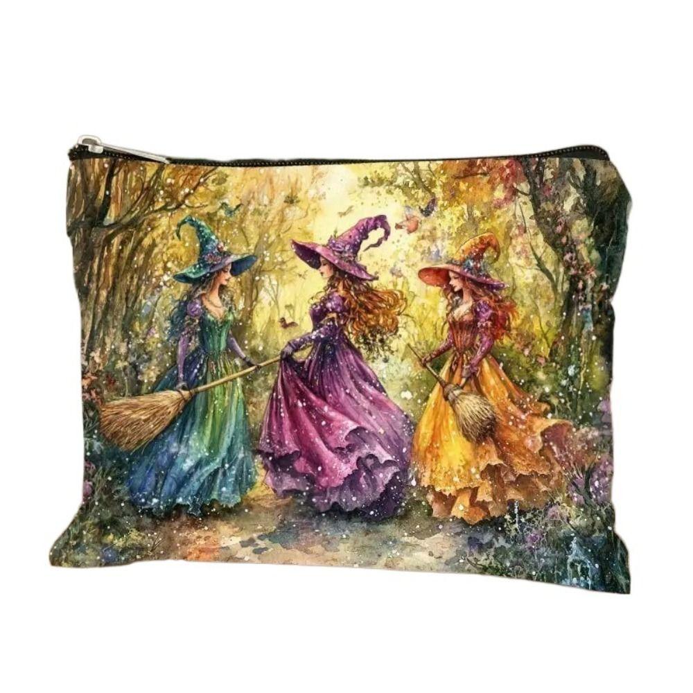 Polyester Cosmetic Bag Durable Compact & Portable Travel Pouch Double-Sided Print Secure Zipper Closure Makeup Bag Halloween