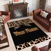 Leopard Theme Crystal Velvet Floor Rug Personalized Custom Name Text Warm Carpet Home Decoration