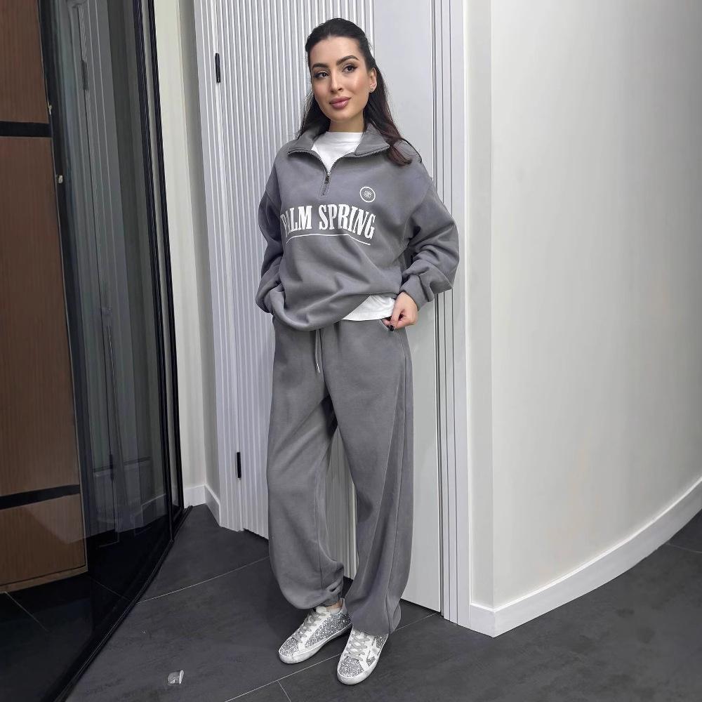 2024 Autumn Women's Fashion Print Casual Loose Sports Pants Two-Piece Set