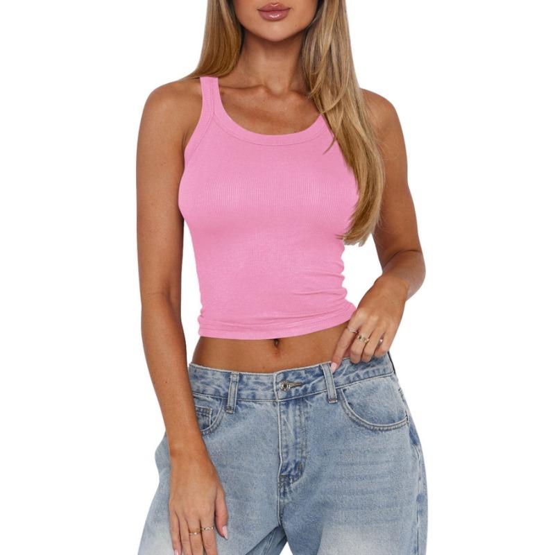 Women Sexy Y2k Slim Fit Solid Ribbed Cropped Sleeveless Tank Top