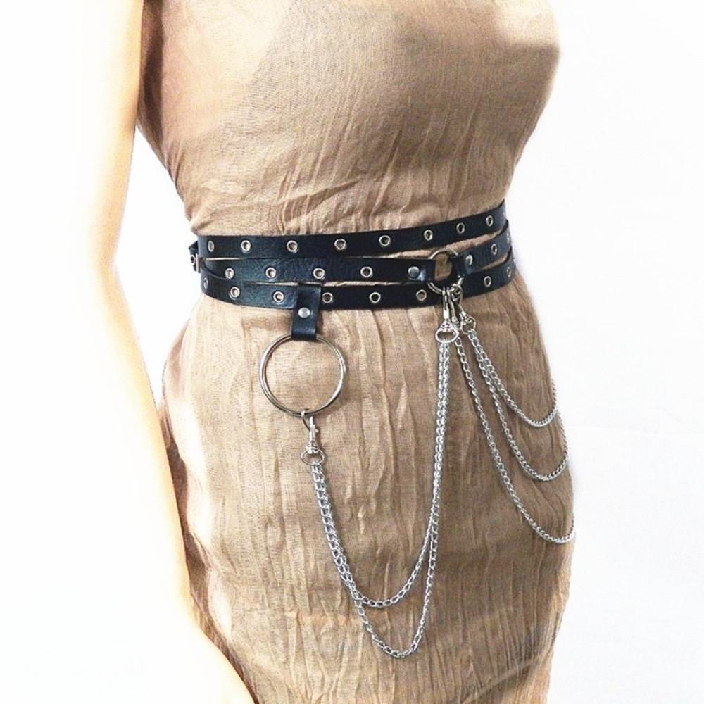 Ceinture multicouche en cuir PU Chaîne de taille pour robe JK Harajuku Ceinture de taille pour femme Boîte de nuit