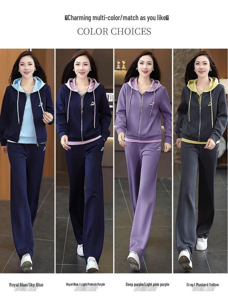 Women's Plus Size Hooded Sportswear Set - Spring/Autumn, Stylish, Youthful Fake Two-Piece, Loose, Fashionable Sweatshirt Two-Piece