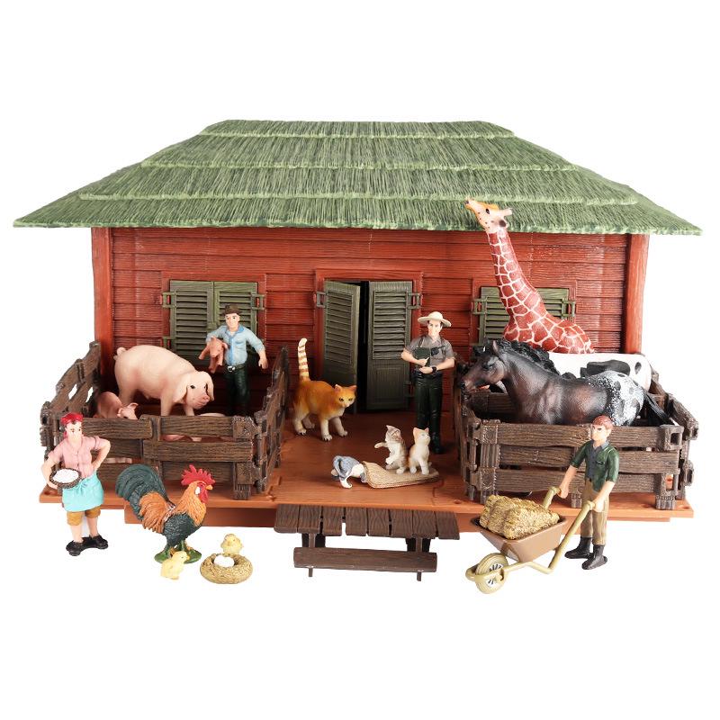 Detachable Thatched Farmhouse Animal Model Playset for Kids