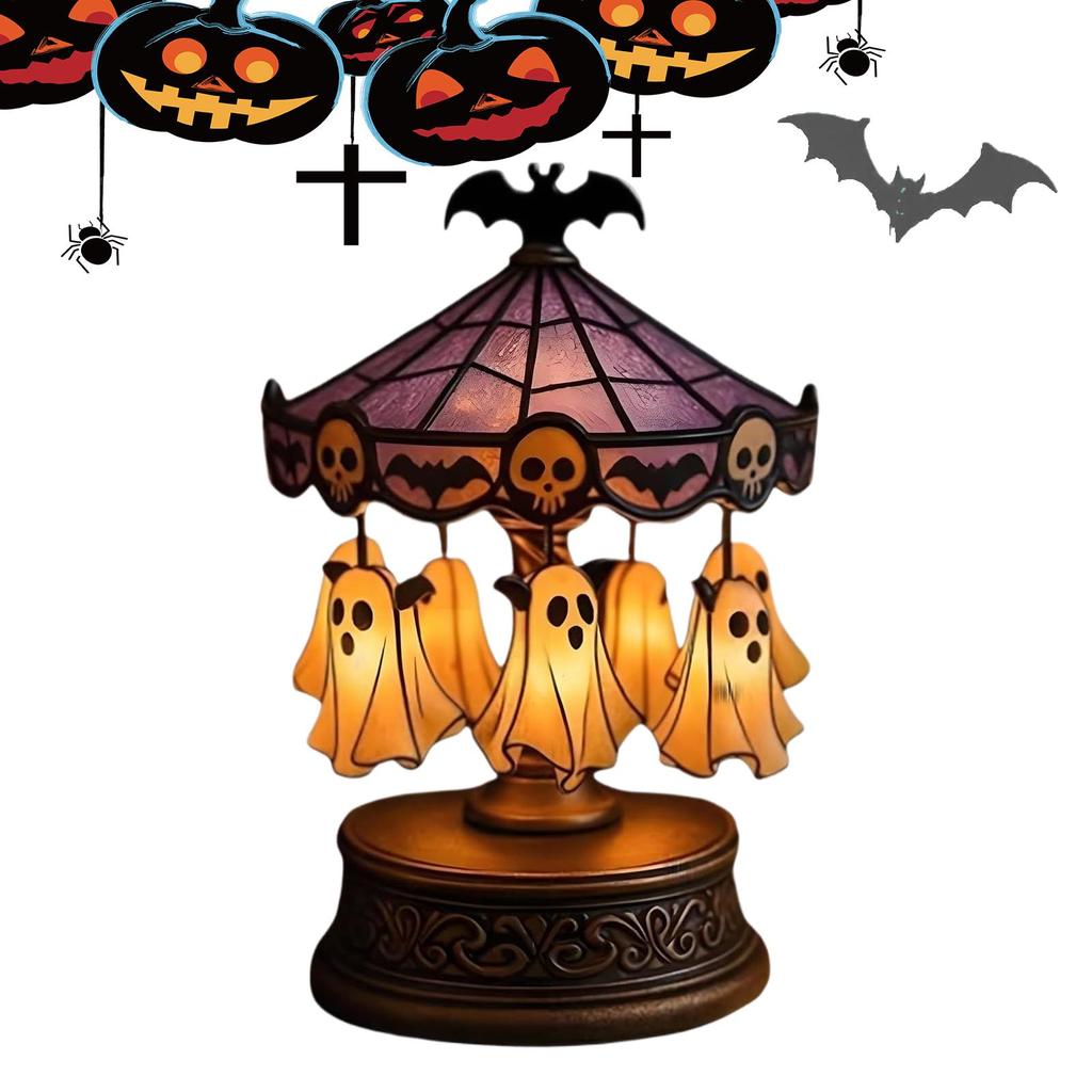 Ghost Carousel Lights for Halloween Spooky Ghost Carousel Lamp Decorations Antique Floating Ghost Light Halloween Party Decor