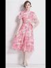 Butterfly Ink Print Slim Fit Swing Dress - Blue & White, Summer 2024