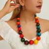 Bohemian etniczny wielokolorowy przesadzony długi naszyjnik z drewnianymi koralikami zestaw - latynoamerykański zestaw biżuterii