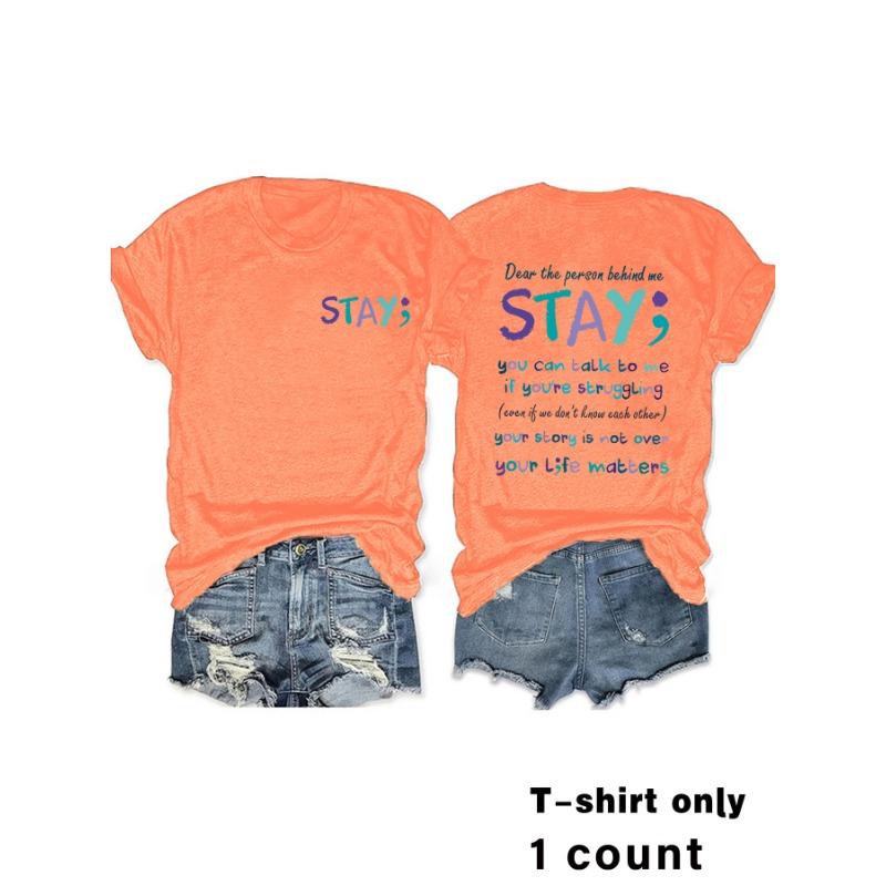 Women's Round Neck Fashion Letter Slogan Printed Top T-Shirt