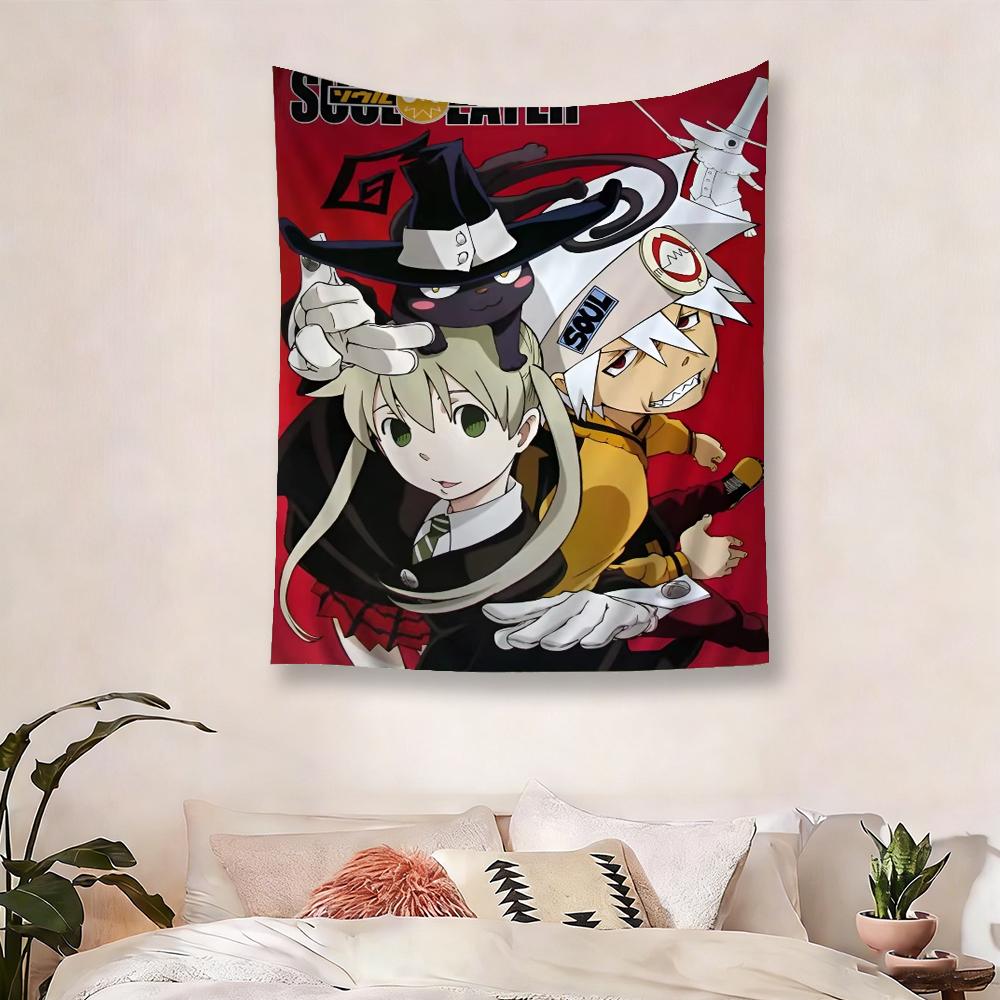 Soul Eater Tapestry, Death Scythe Witch Black Cat Uniform Theme Tapestry, Anime Bedroom Wall Decor Tapestry Flat Print