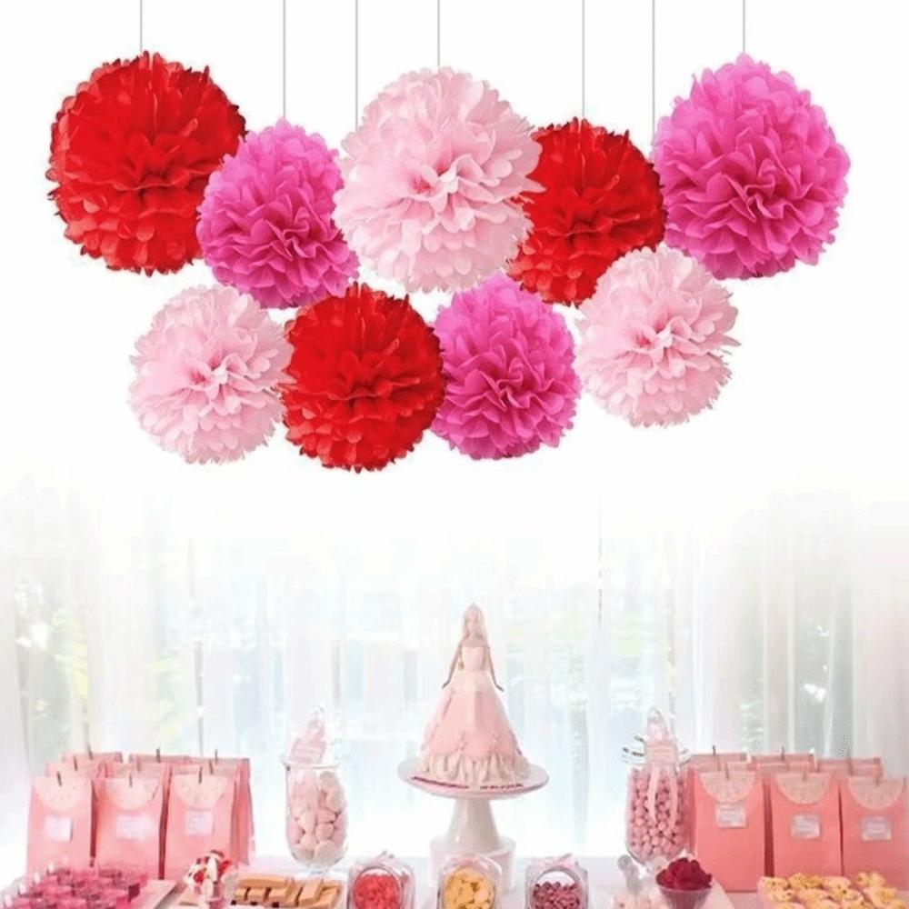 9Pcs/Pack DIY Craft Tissue Paper Flower Romantic Flower Balls Decorative Garland Pink Color Paper Flower Balls Celebration
