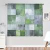 Green Gray Mottled Block Print Curtains Set of 2 Rod Pocket Semi Sheer for Living Room Bedroom Decor