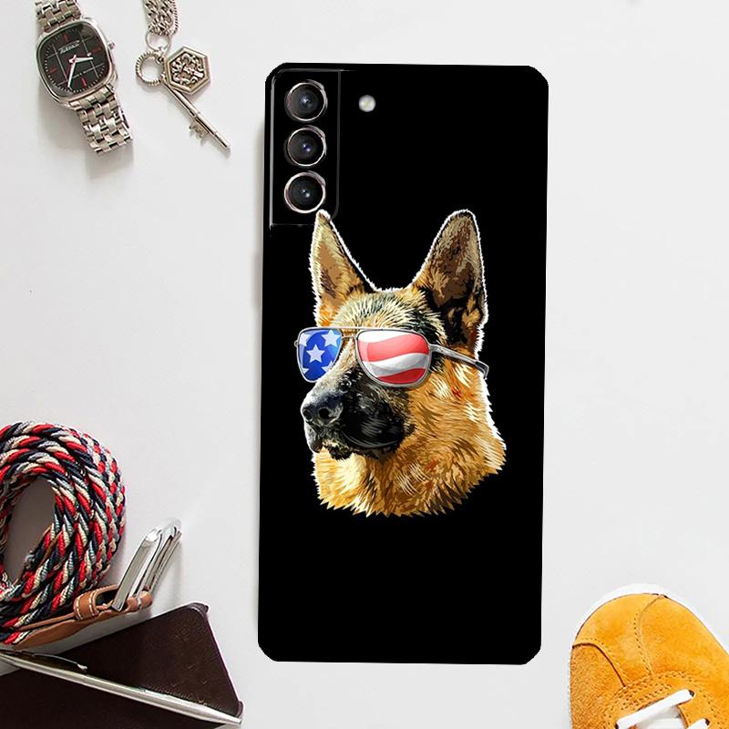 German Shepherd Dog Cartoon Case For Samsung Galaxy S24 Ultra S23 S22 S21 Plus S20 FE S8 S9 S10 Note 10 20 Ultra Cover