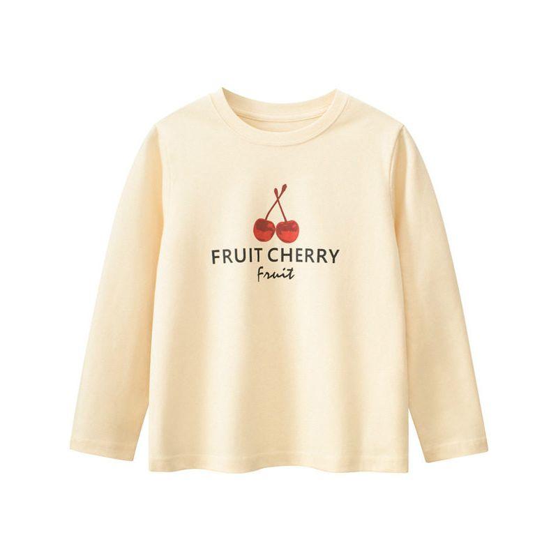 Trendy Children's Clothing Korean Style Long-Sleeve T-Shirt for Older Kids, Autumn Girls' Pure Cotton Base Shirt with Cherry Print Ins
