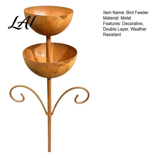 Heavy Duty Metal Feeder Double Layer Bird with Ground Stake Feeding Decorative for Yard Station Weather Resistant Garden Lawn Backyard Decor