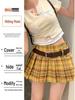 Plus Size Yellow Plaid High Waist A-Line Mini Skirt for Women - Sweet & Spicy Autumn Pleated Skirt