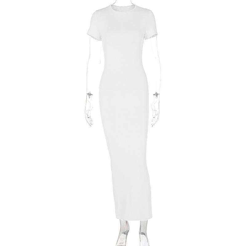 

Летнее новое облегающее сексуальное темпераментное чистое желание круглое декольте с короткими рукавами длинное женское платье L белый