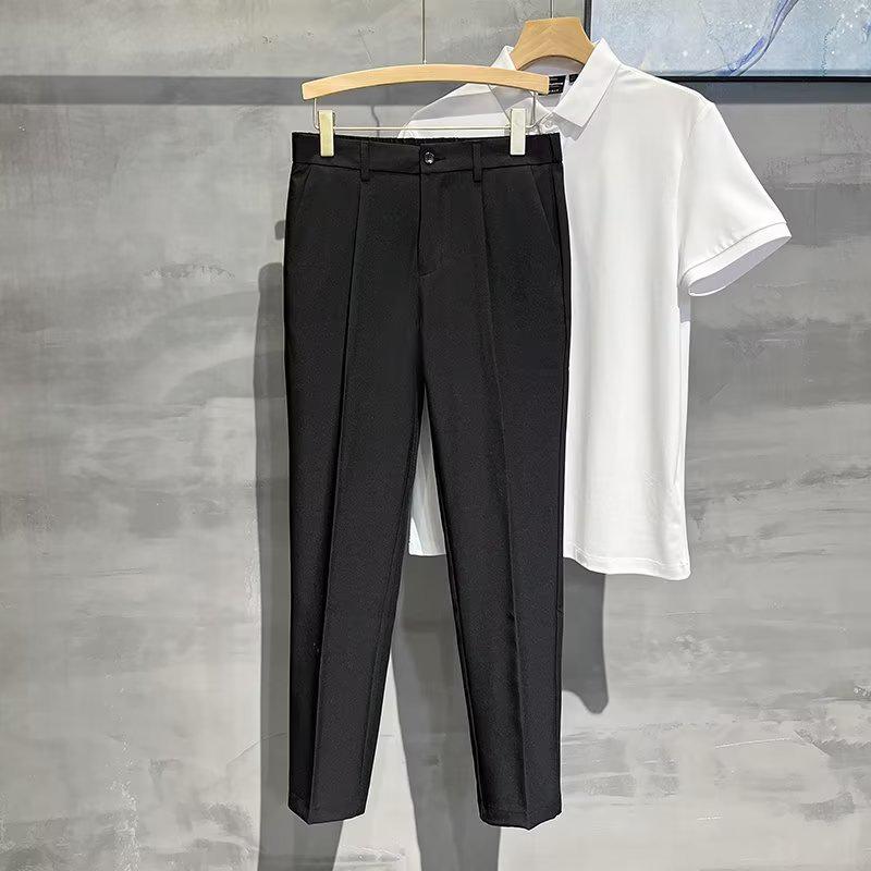 Men's Slim Summer Nine-Point Suit Trousers - Lightweight and Trendy