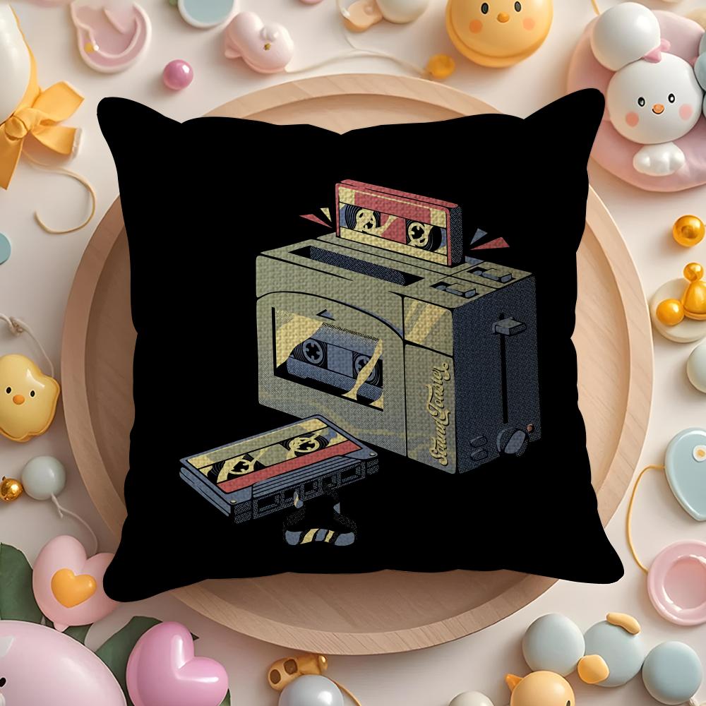 Vintage Retro Cassette Tape Cushion Cover Summer Coolness Linen Fabric Double-Sided Printing Pillow Case Sofa Home Decor Gift