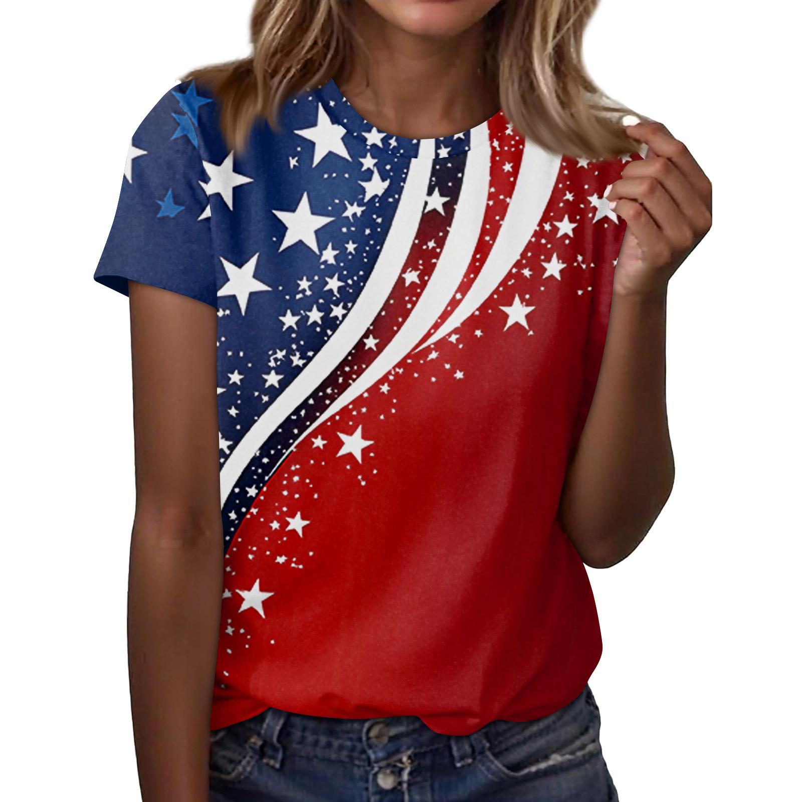 Women s Round Neck Independence Day Print Lightweight Spring/Summer Top XXL