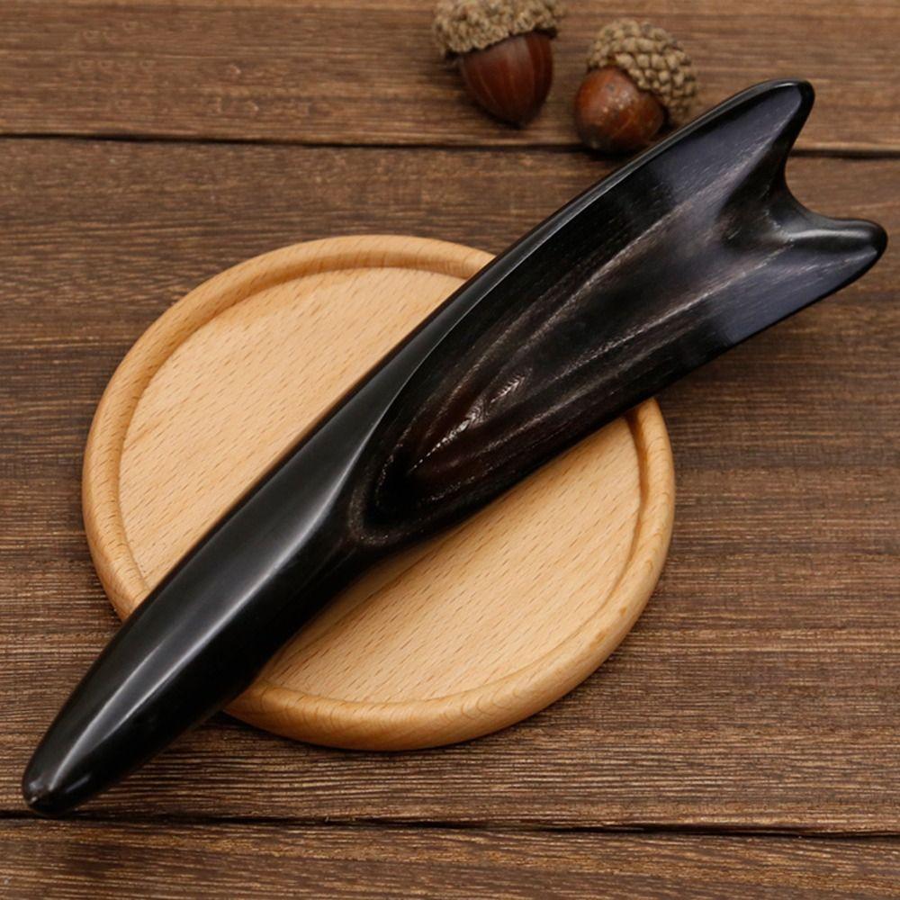 Large Massage Scraping Bar Natural Meridian Acupressure Pen Black Buffalo Horn Massage Stick  SPA