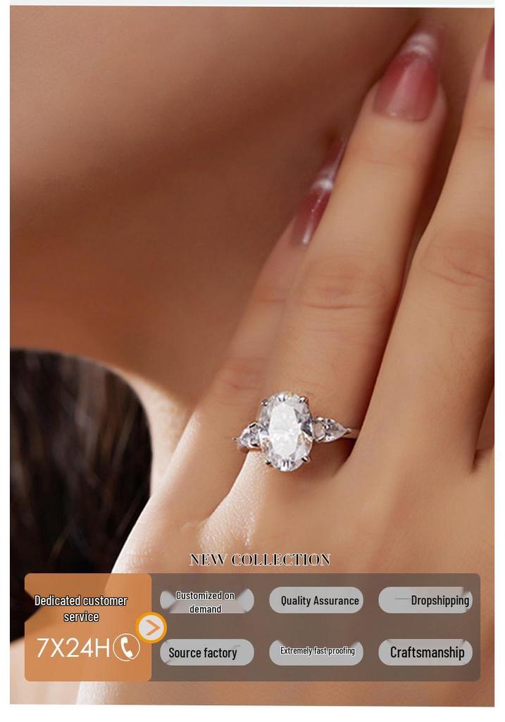 Elegant 4 Carat Marquise Cut Moissanite Women's Ring, Sterling Silver 925