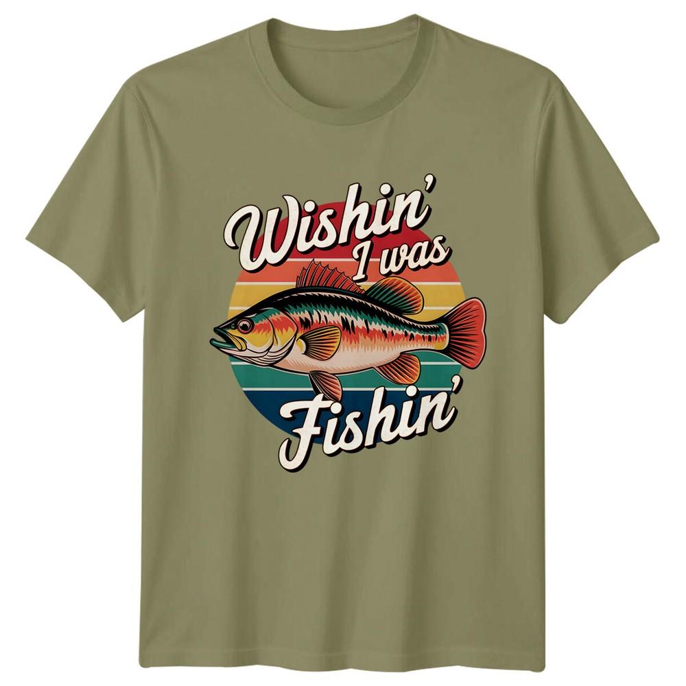 Wishin I Was Fishin Unisexs TShirt Fishing Hobbies Graphic Tee