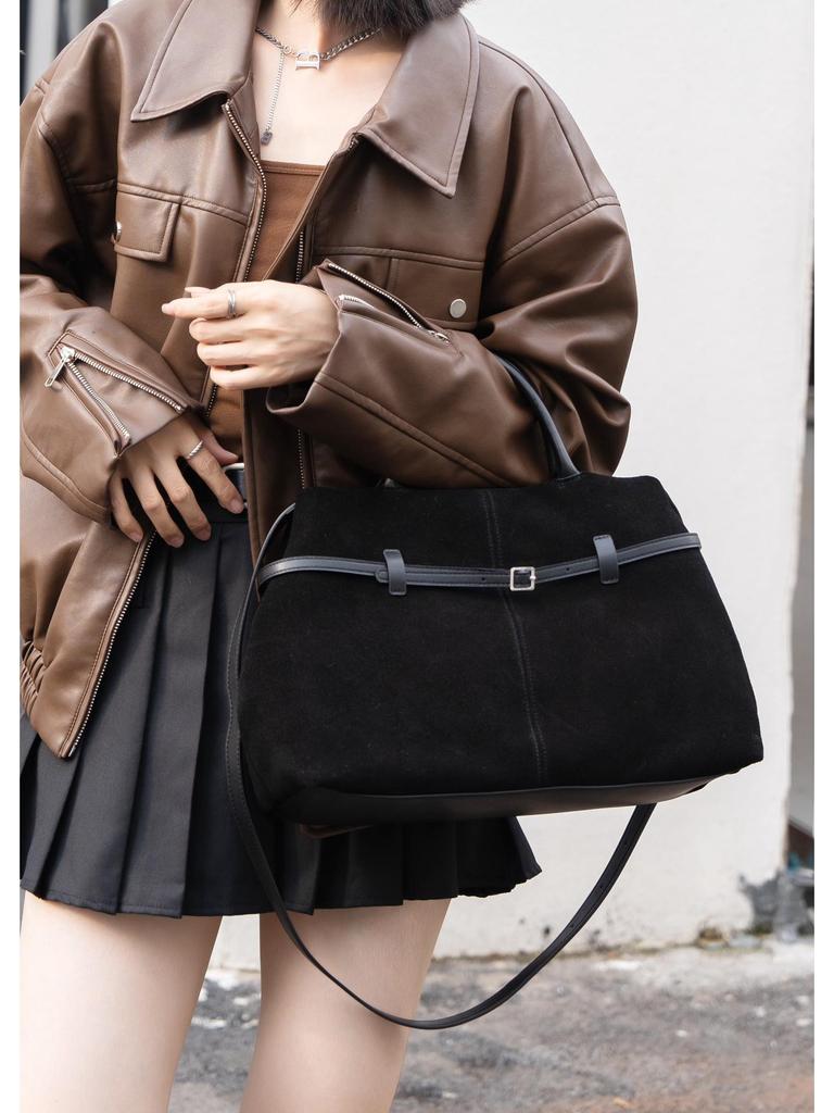 Premium Suede Large-Capacity Women's Tote: Genuine Leather, Retro, Versatile, Frosted, Handheld, Shoulder and Crossbody Bag.