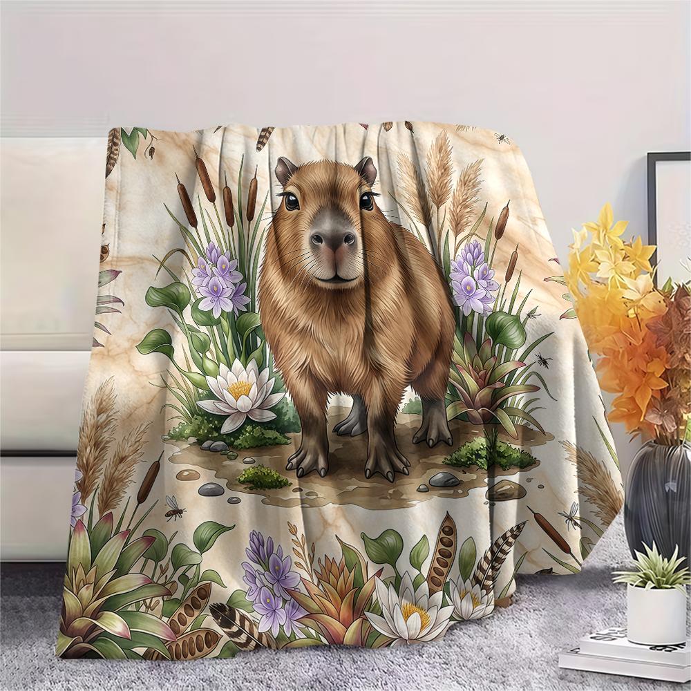Flower Border Goat Hedgehog Print Flannel Blanket High Quality Comfortable for All Seasons Home Decor Warmth and Comfort Perfect for Christmas Gifts
