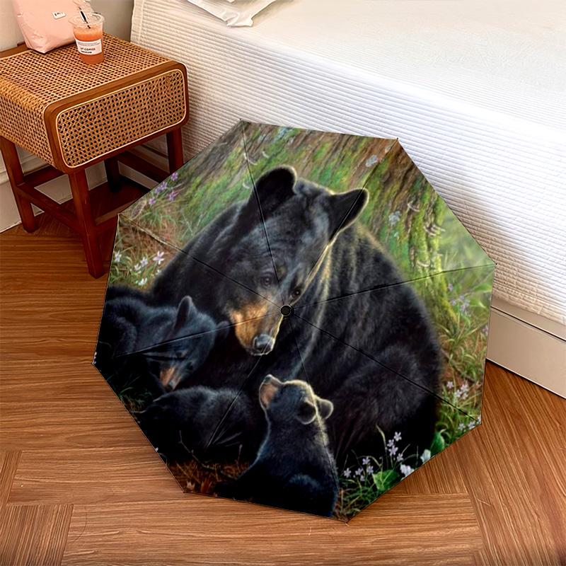 1PC Black Bears Automatic Umbrella - Suitable Travel Outdoor Portable Umbrella Birthday Gift Daily Essentials