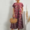 Fashionable Women's Loose Fitting Cotton And Linen Sleeveless Round Neck Printed Summer Dress