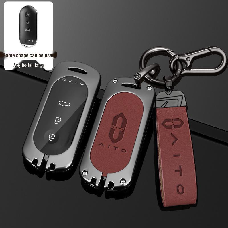 Huawei AITO M5/M7 2023 Leather Key Case: Advanced Metal Protective Shell with Buckle for Men and Women