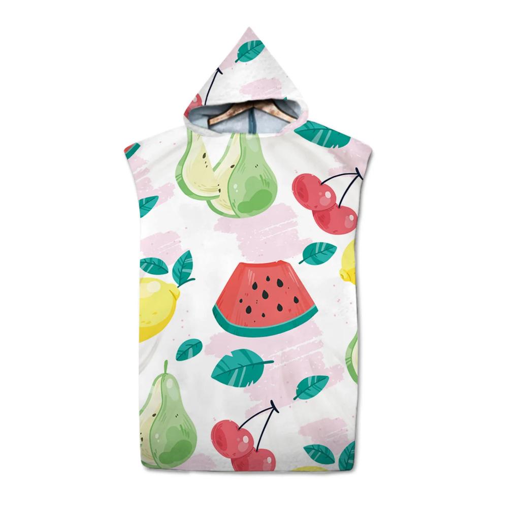 Fruit Kiwi Pomegranate Pattern Hooded Bath Towel Soft Microfiber Quick-Drying Beach Towel Adult Kid Outdoor Swimming Surf Poncho