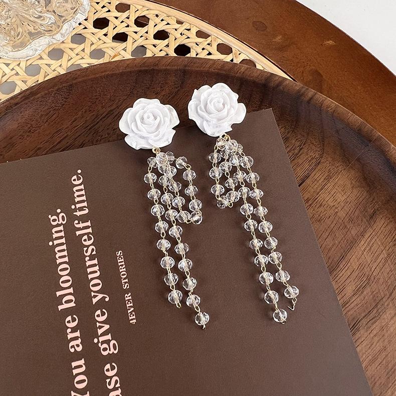 

Персонализированные модные серьги с кисточками и кристаллами камелии для женщин. Элегантные длинные красные серьги для похудения лица.