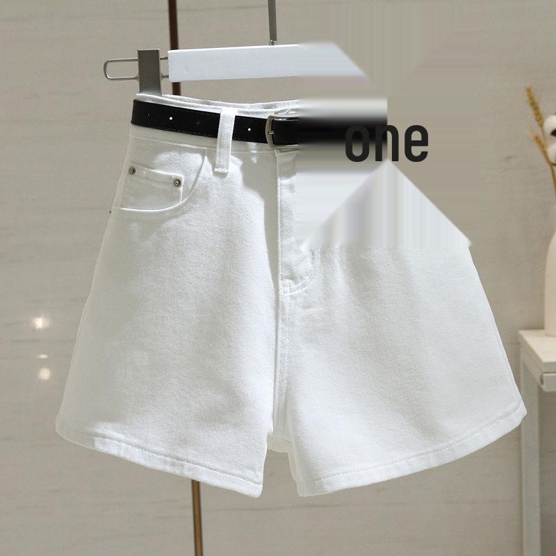 Women's 2025 Summer White High-Waisted Frayed Hem Denim Shorts - Loose, Slimming, Trendy Wide-Leg Hot Pants
