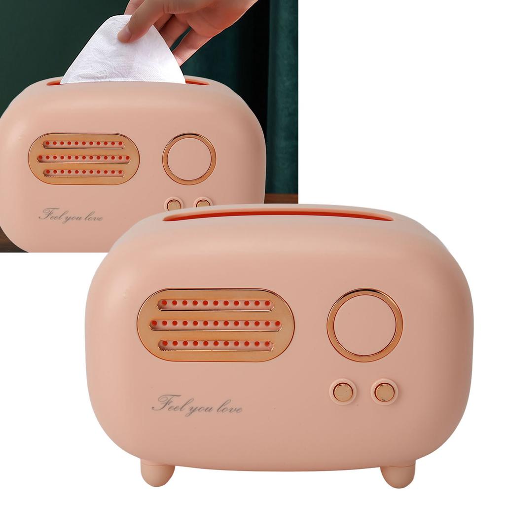 Tissue Box Holder Cute Radio Wide Opening Anti Slip Feet Plastic Tissue Paper Box for Bedroom Living Room
