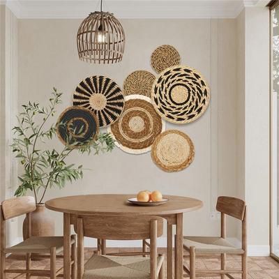 7 Peças Cestas de Parede Boho Forma Redonda de Capim-Marinho Decoração de Parede Rattan Vime Decoração de Quarto Arte de Parede Feita à Mão