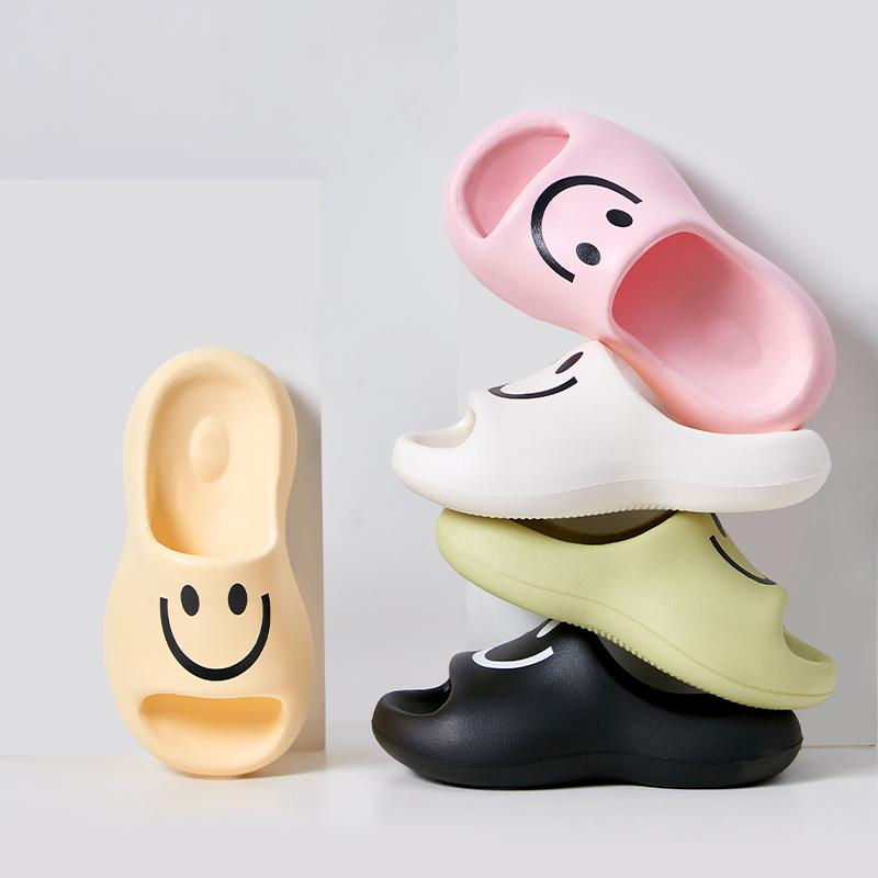 Rimocy Cartoon Smile Plateau-Slipper für Damen 2024 Rutschfeste Weiche Sohle Pantoletten Frau Sommer Leicht Dicke Sohle Zehentrenner