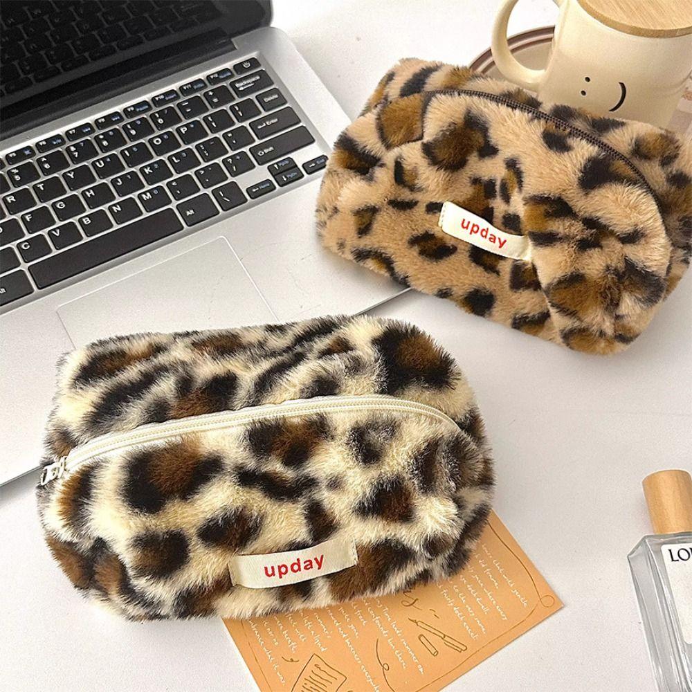 Fashionable Leopard Print Cosmetic Bag Large Storage Bag Multipurpose Makeup Bag Pencil Case Daily Use