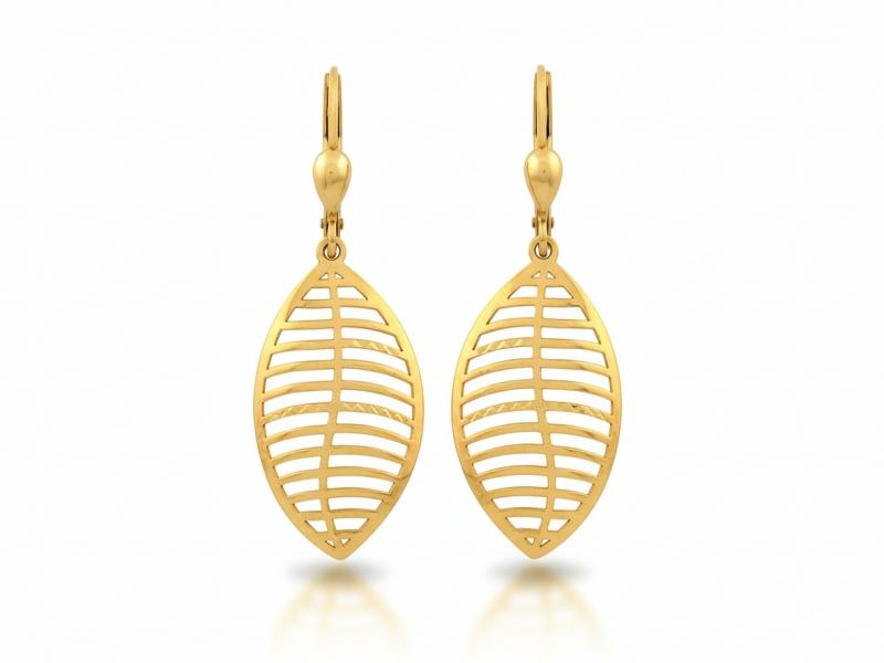 Gold hanging earrings 333 openwork leaf shape modern design for her