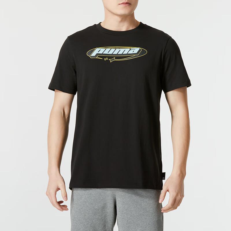 Puma Life Series Letter Print Design Casual Breathable Short Sleeve T-Shirt Men Tops Black 627011-01
