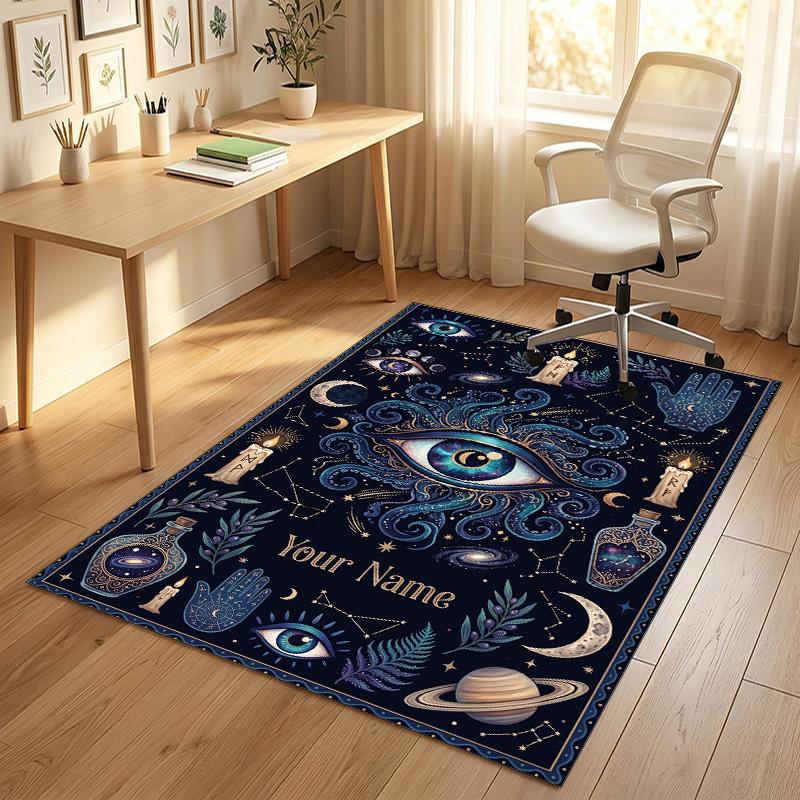 Ethereal Skull Theme Soft Crystal Velvet Rug Custom Name & Text Print Non Slip Floor Rug for Bedroom Living Room